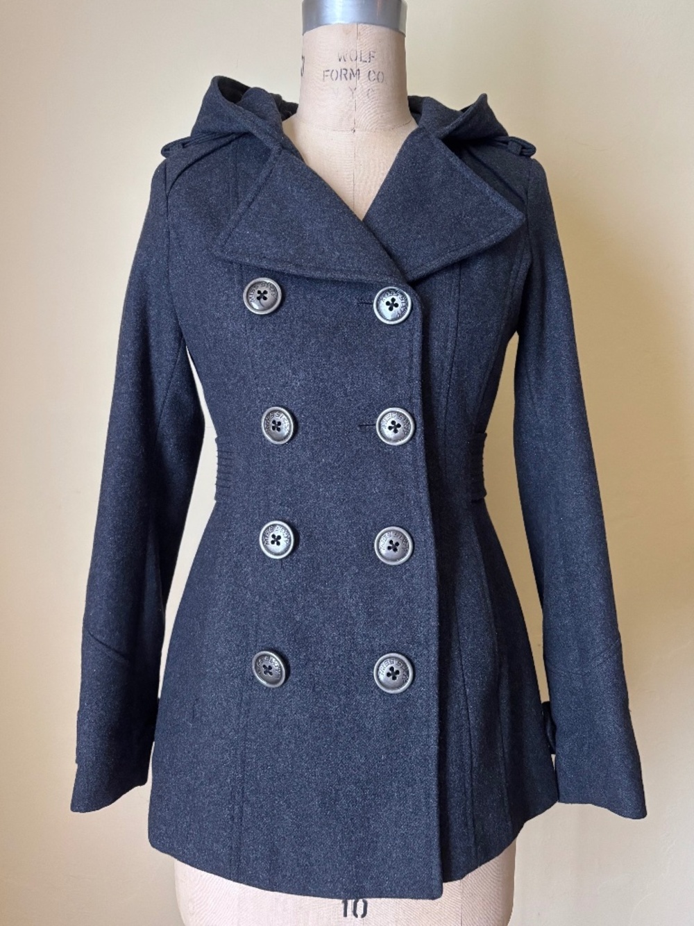 Vintage 00s MISS SIXTY M60 Charcoal Wool Hooded Peacoat Jacket XS 0 / 2 DIESEL